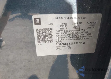 2020 Chevrolet Malibu Fwd Lt z USA, uszkodzony, nr VIN 1G1ZD5ST1LF117788